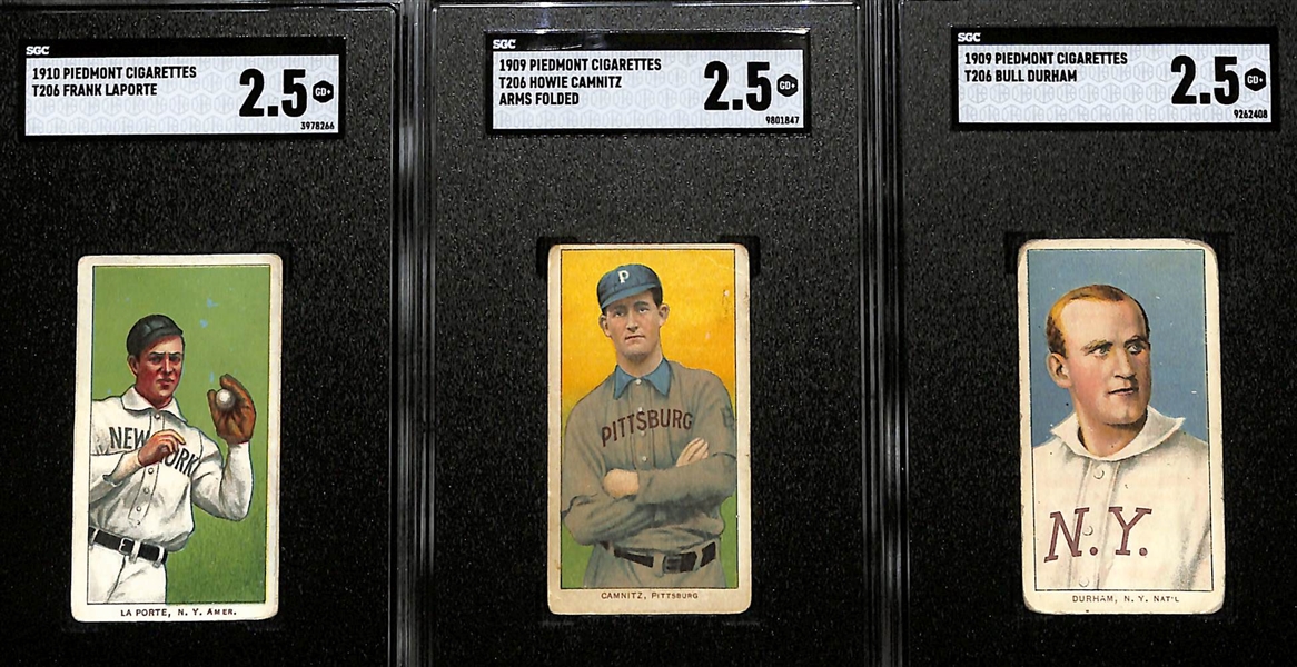 (9) 1909-11 T206 Graded Cards (All Graded 2.5) w. Carrigan (Polar Bear), Milan (Polar Bear), Phillippe (Polar Bear), LaPorte, Camnitz (Arms Folded), Bull Durham, Sullivan, Tom Jones, & Scott.