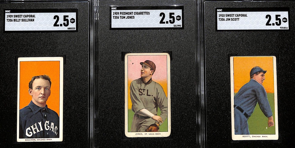 (9) 1909-11 T206 Graded Cards (All Graded 2.5) w. Carrigan (Polar Bear), Milan (Polar Bear), Phillippe (Polar Bear), LaPorte, Camnitz (Arms Folded), Bull Durham, Sullivan, Tom Jones, & Scott.