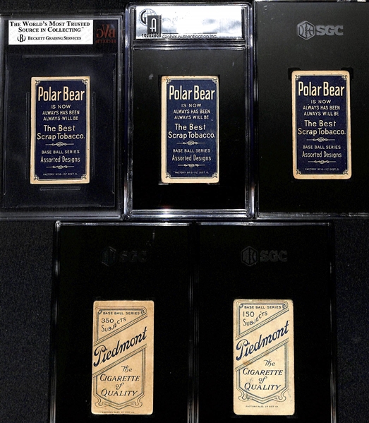 (9) 1909-11 T206 Graded Cards (All Graded 2.5) w. Carrigan (Polar Bear), Milan (Polar Bear), Phillippe (Polar Bear), LaPorte, Camnitz (Arms Folded), Bull Durham, Sullivan, Tom Jones, & Scott.
