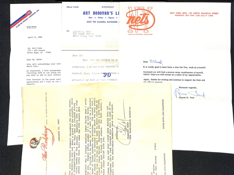 Lot of (40+) Mostly Sports Related Signed Letters & Notes - Many on Team Letterhead - w. Serge Savard, Art Donovan, Levern Tart, Charles Mann, More - JSA Auction Letter
