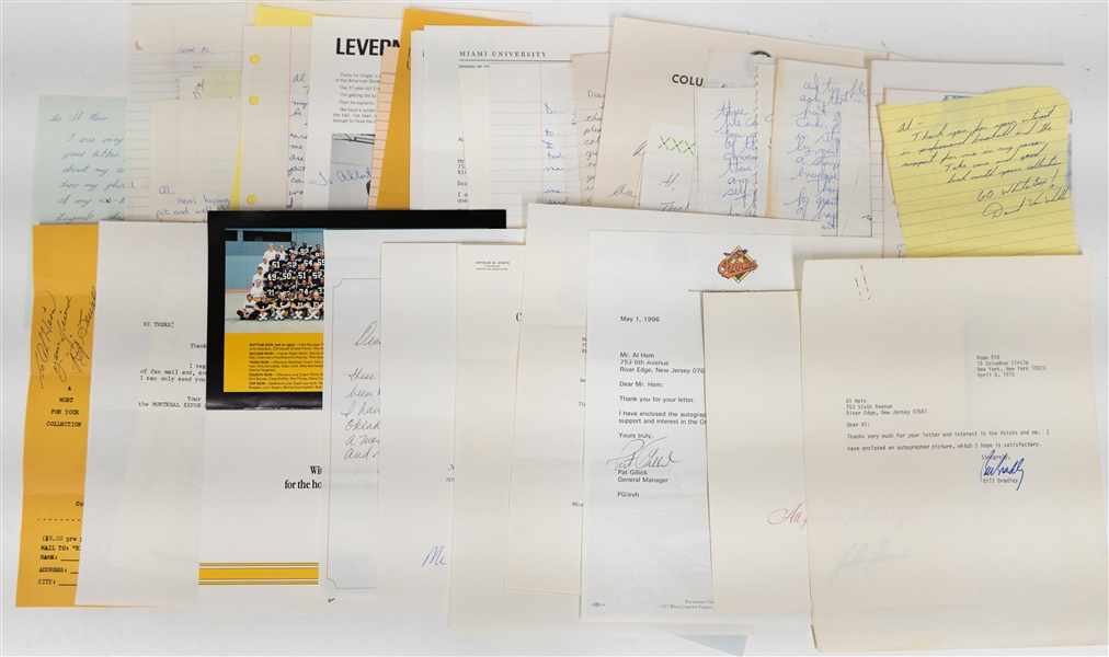 Lot of (60+) Mostly Sports Related Signed Letters & Notes - Many on Team Letterhead - w. Bill Bradley, Johnny Sain, More - JSA Auction Letter