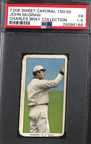 (7) 1909-11 T206 Cards (PSA Slabbed Charles Bray Collection) - John McGraw (HOF, PSA 1.5), Bresnahan (HOF, PSA 2), Hal Chase (PSA 2), Shannon (PSA 2.5), Sharpe (Polar Bear, PSA 2.5), Lindaman...