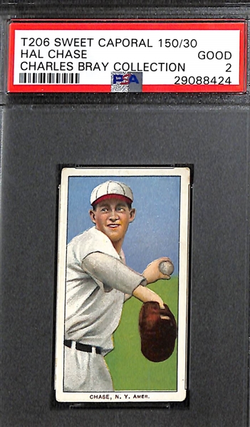 (7) 1909-11 T206 Cards (PSA Slabbed Charles Bray Collection) - John McGraw (HOF, PSA 1.5), Bresnahan (HOF, PSA 2), Hal Chase (PSA 2), Shannon (PSA 2.5), Sharpe (Polar Bear, PSA 2.5), Lindaman...