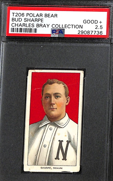 (7) 1909-11 T206 Cards (PSA Slabbed Charles Bray Collection) - John McGraw (HOF, PSA 1.5), Bresnahan (HOF, PSA 2), Hal Chase (PSA 2), Shannon (PSA 2.5), Sharpe (Polar Bear, PSA 2.5), Lindaman...
