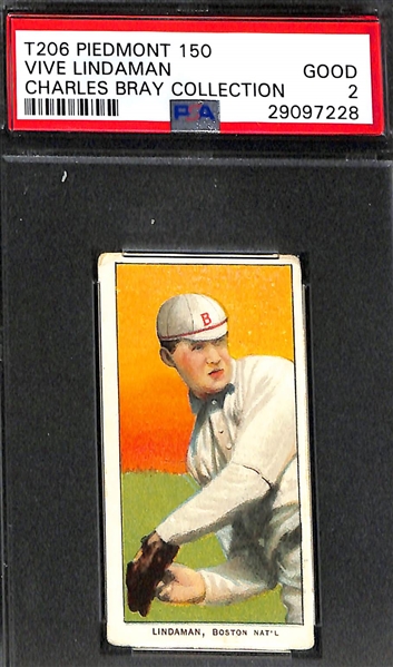 (7) 1909-11 T206 Cards (PSA Slabbed Charles Bray Collection) - John McGraw (HOF, PSA 1.5), Bresnahan (HOF, PSA 2), Hal Chase (PSA 2), Shannon (PSA 2.5), Sharpe (Polar Bear, PSA 2.5), Lindaman...