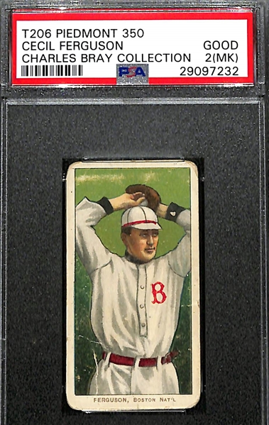 (7) 1909-11 T206 Cards (PSA Slabbed Charles Bray Collection) - John McGraw (HOF, PSA 1.5), Bresnahan (HOF, PSA 2), Hal Chase (PSA 2), Shannon (PSA 2.5), Sharpe (Polar Bear, PSA 2.5), Lindaman...