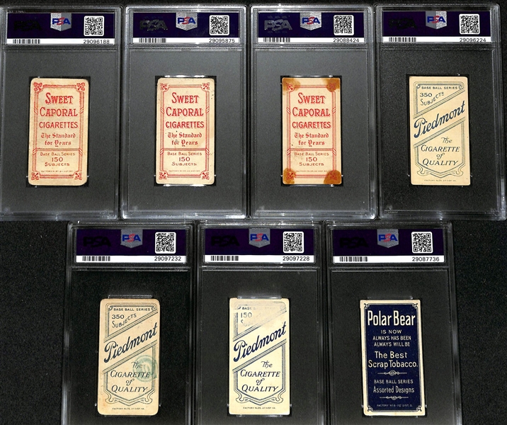 (7) 1909-11 T206 Cards (PSA Slabbed Charles Bray Collection) - John McGraw (HOF, PSA 1.5), Bresnahan (HOF, PSA 2), Hal Chase (PSA 2), Shannon (PSA 2.5), Sharpe (Polar Bear, PSA 2.5), Lindaman...
