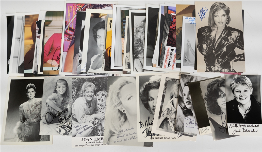 Lot of (70+) Signed Female Entertainer Prints (many personalized) w. Judy Dench, Lea Thompson + (JSA Auction Letter)