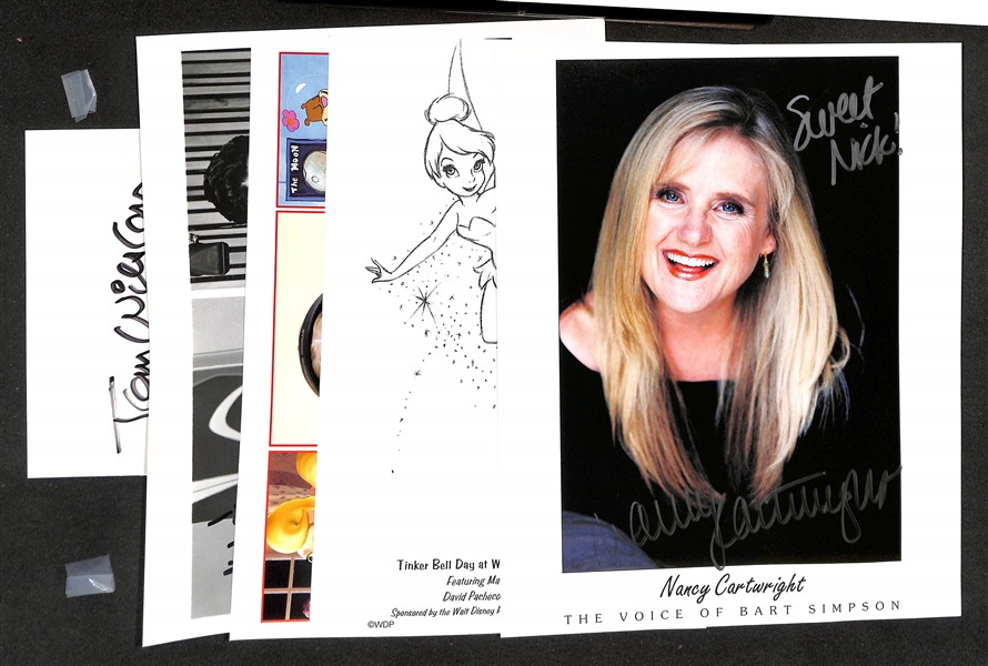 Lot of (4) Signed Voice Over Prints & (1) Cartoonist w. Nancy Cartwright (Voice of Bart Simpson) +(JSA Auction Letter)
