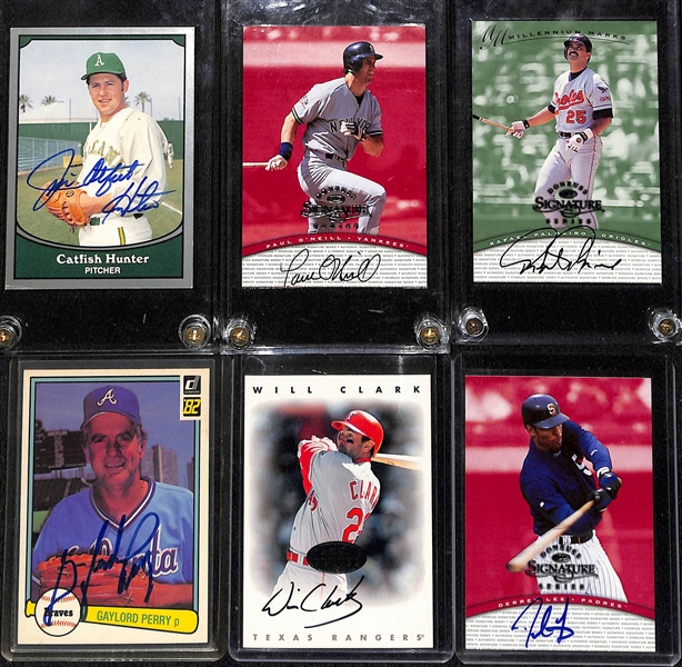 Lot of (80+) Signed Baseball Cards w. Catfish Hunter, Paul O'Neill, Rafael Palmeiro +(JSA Auction Letter)