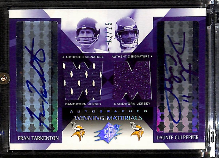 (2) 2004 Upper Deck SPx Football Cards w. Jimmy Johnson Autograph & Fran Tarkenton Dual Autograph