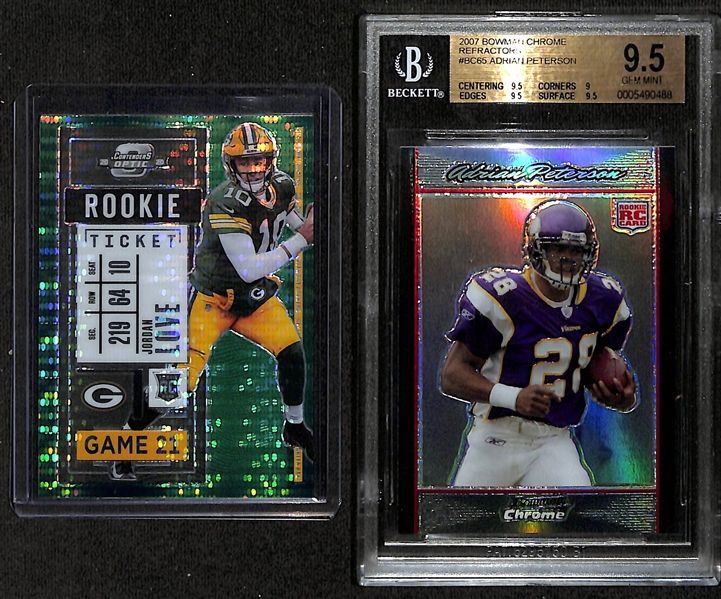 (2) Rookie Football Cards w. Jordan Love & Adrian Peterson