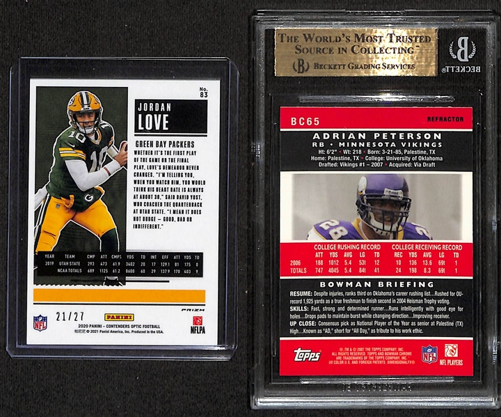 (2) Rookie Football Cards w. Jordan Love & Adrian Peterson