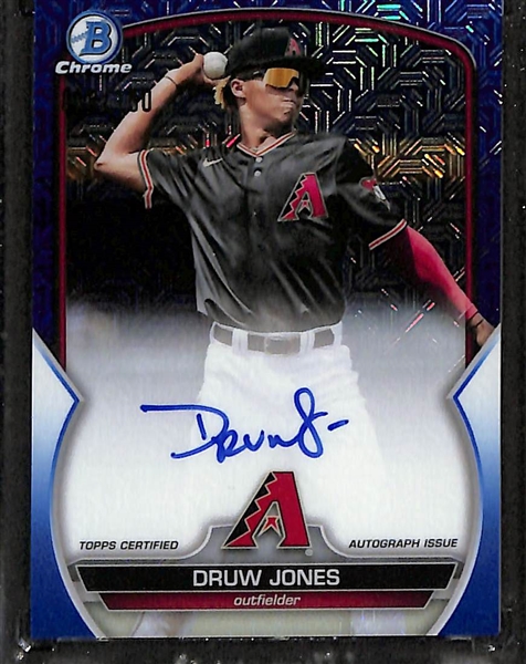 Lot of (2) Autographed and Serial #'d Baseball Cards w. Druw Jones