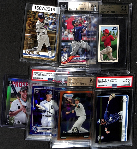 Lot of (5) Graded Baseball Rookie Cards and (2) Raw w. Mike Trout (BGS 9.5) & Ronald Acuna Jr. RC (BGS 9.5)