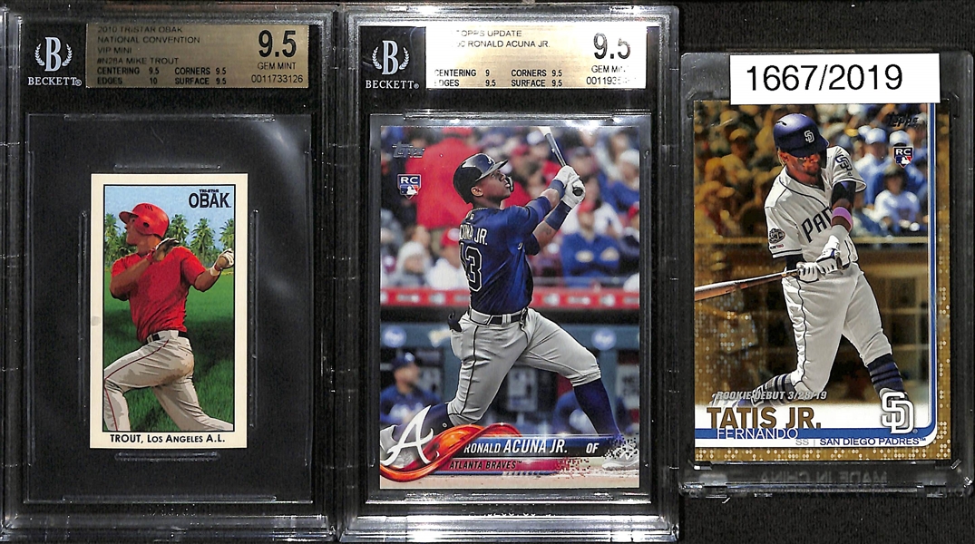 Lot of (5) Graded Baseball Rookie Cards and (2) Raw w. Mike Trout (BGS 9.5) & Ronald Acuna Jr. RC (BGS 9.5)