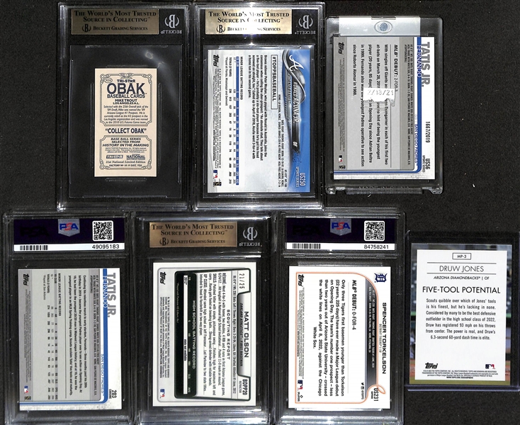 Lot of (5) Graded Baseball Rookie Cards and (2) Raw w. Mike Trout (BGS 9.5) & Ronald Acuna Jr. RC (BGS 9.5)