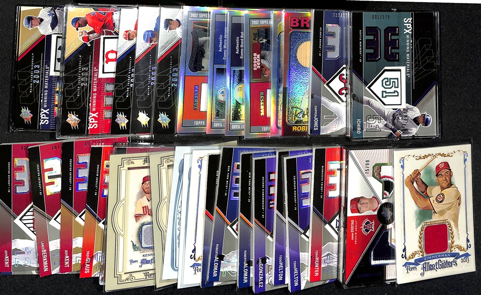 Lot of (34) Baseball Relic Cards w. Ichiro, Chipper Jones, & Robert Yount