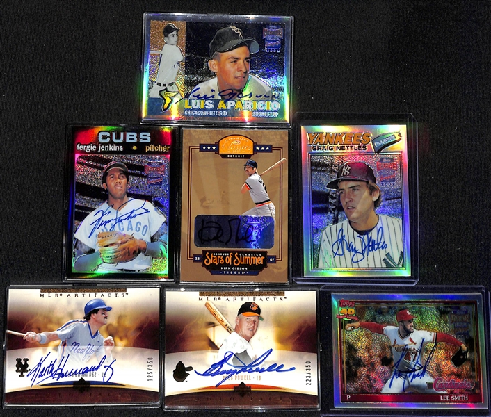 Lot of (34) Autographed Baseball Cards w. Luis Aparicio, Fergie Jenkins & Kirk Gibson