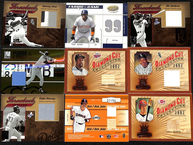 Lot of (44) Baseball Relic Cards w. Sammy Sosa, Tony Gwynn, & Bo Jackson