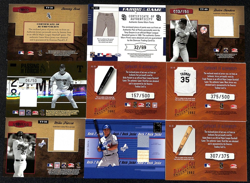 Lot of (44) Baseball Relic Cards w. Sammy Sosa, Tony Gwynn, & Bo Jackson