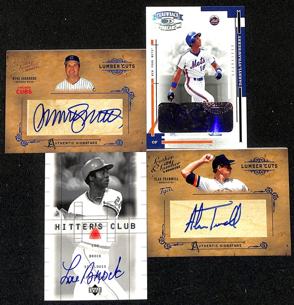  Lot of (52) Autographed Baseball Cards w. Ryne Sandberg, Lou Brock, & Darryl Strawberry