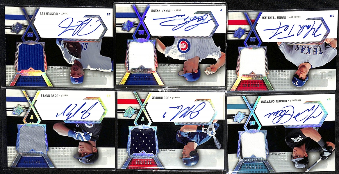 Lot of (32) 2004 UD SPx Swatch Supremacy Signature Baseball Cards w. Miguel Cabrera #/999 & Joe Mauer #/999