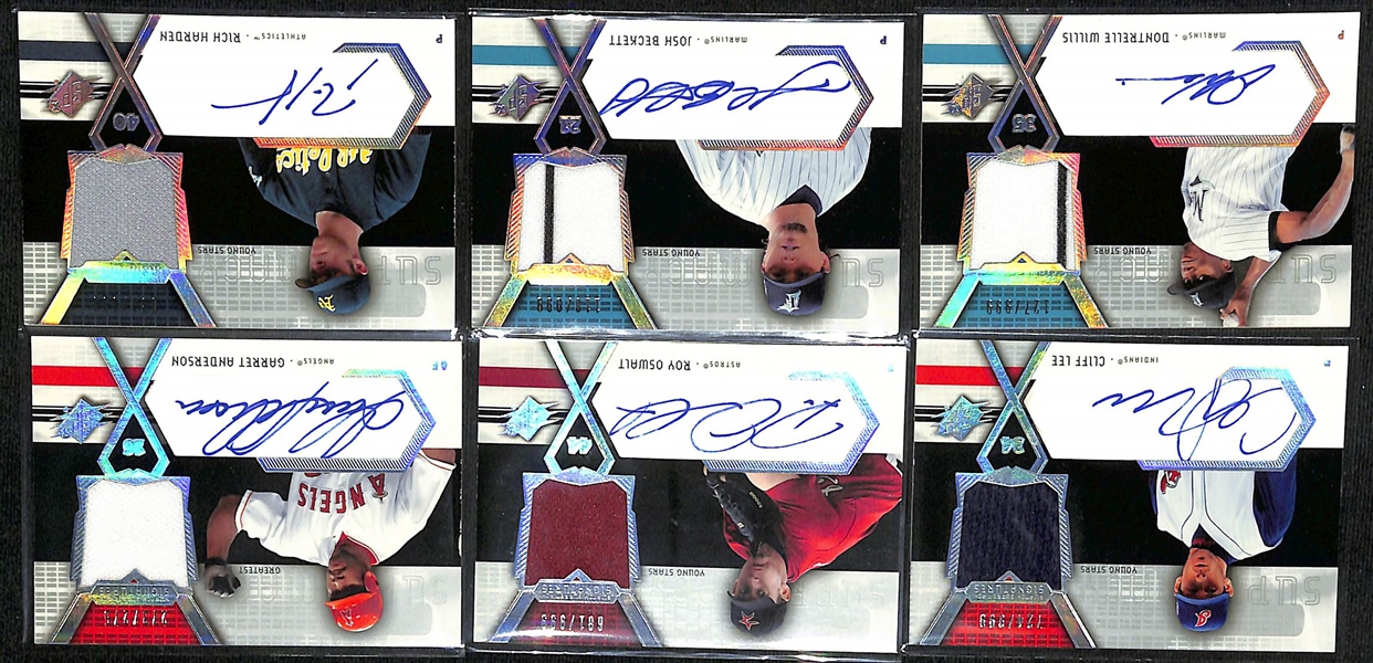 Lot of (32) 2004 UD SPx Swatch Supremacy Signature Baseball Cards w. Miguel Cabrera #/999 & Joe Mauer #/999