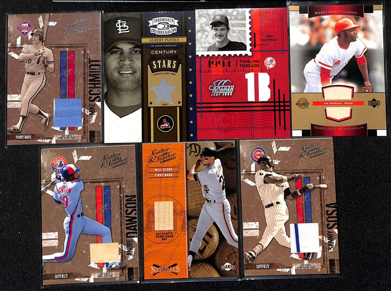 Lot of (41) Game-Used/Worn Relic Baseball Cards w. Mike Schmidt, Albert Pujols, Don Mattingly