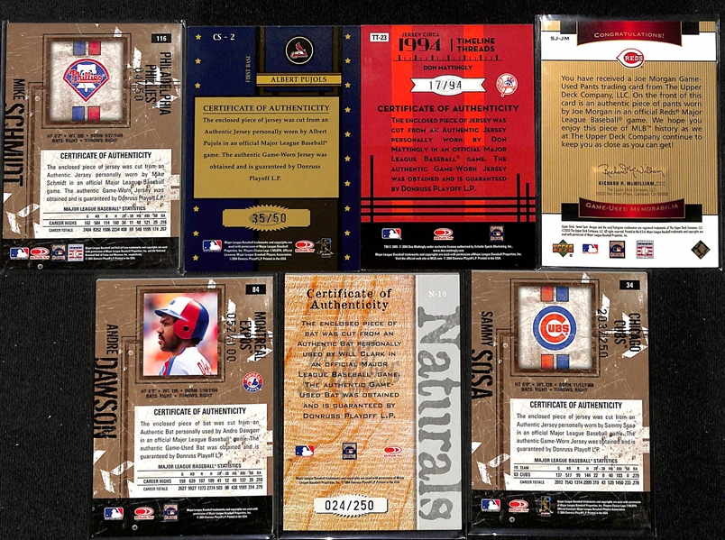 Lot of (41) Game-Used/Worn Relic Baseball Cards w. Mike Schmidt, Albert Pujols, Don Mattingly