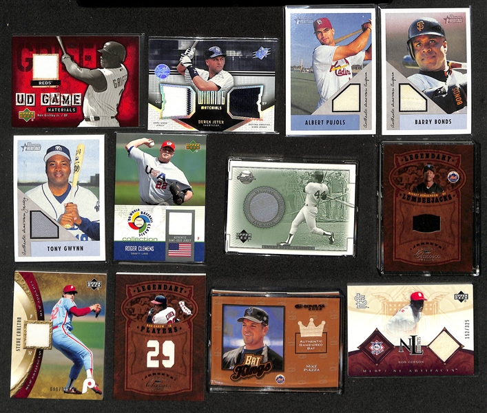 Lot of (48) Game-Used/Worn Relic Baseball Cards w. Ken Griffey Jr., Derek Jeter, Albert Pujols