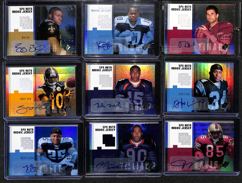 2006 Upper Deck SPx NFL Football Complete Set (#1-#213) Inc. (33) Rookie Jersey Autographs w.  Reggie Bush #/99,  Vince Young, Maurice Jones-Drew, Matt Leinart #/399, S. Holmes, B. Marshall, Mario...