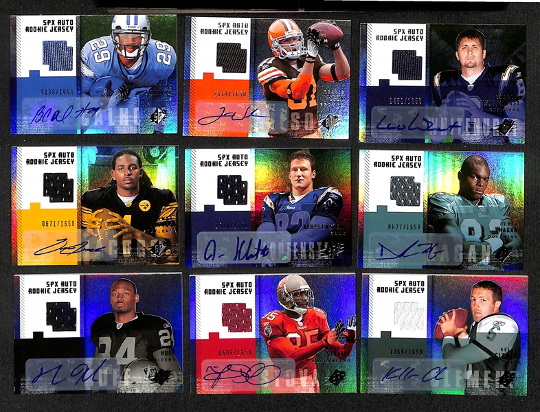 2006 Upper Deck SPx NFL Football Complete Set (#1-#213) Inc. (33) Rookie Jersey Autographs w.  Reggie Bush #/99,  Vince Young, Maurice Jones-Drew, Matt Leinart #/399, S. Holmes, B. Marshall, Mario...
