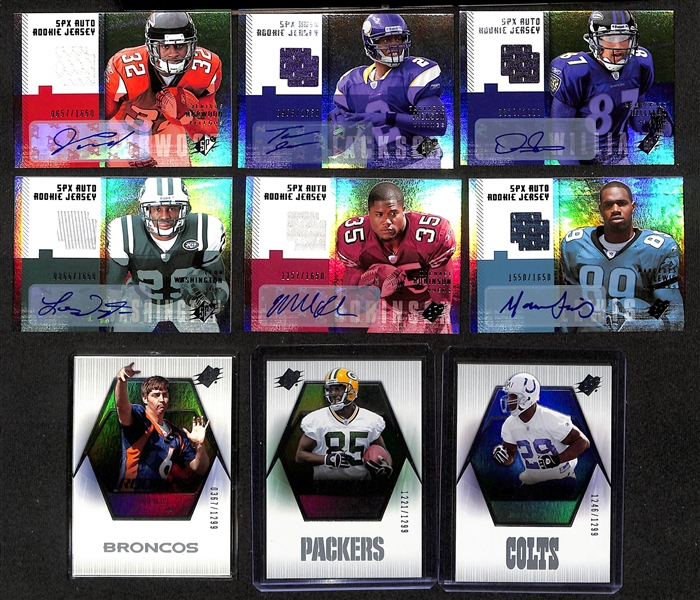 2006 Upper Deck SPx NFL Football Complete Set (#1-#213) Inc. (33) Rookie Jersey Autographs w.  Reggie Bush #/99,  Vince Young, Maurice Jones-Drew, Matt Leinart #/399, S. Holmes, B. Marshall, Mario...