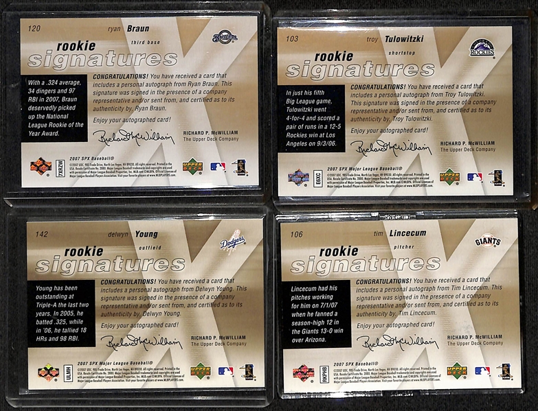 2007 Upper Deck SPx Baseball Complete Base and Rookie Auto Set (Ryan Braun, Troy Tulowitzki, Delwyn Young, Tim Lincecum)