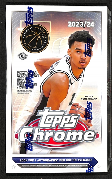 Factory Sealed 2023/24 Topps Chrome Basketball Hobby Box (2 autographs)