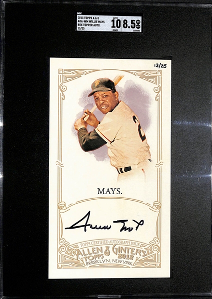Very Rare 2013 Topps Allen & Ginter Willie Mays 8 x 4 Autographed Box Topper (SGC 8.5, 10 Auto Grade) #ed 13/25