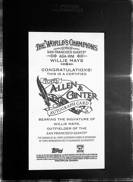 Very Rare 2013 Topps Allen & Ginter Willie Mays 8 x 4 Autographed Box Topper (SGC 8.5, 10 Auto Grade) #ed 13/25