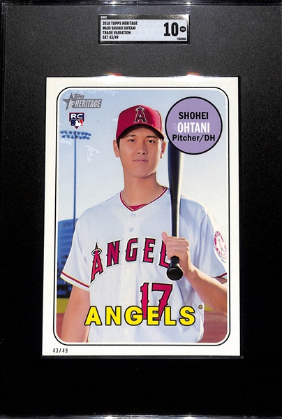 Limited Edition 2018 Topps Heritage Shohei Ohtani 5x7 Trade Variation Rookie Jumbo Card #43/49 Graded SGC 10 Gem Mint!
