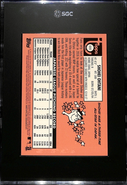 Limited Edition 2018 Topps Heritage Shohei Ohtani 5x7 Trade Variation Rookie Jumbo Card #43/49 Graded SGC 10 Gem Mint!