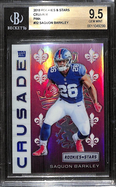 2018 Rookies & Stars Saquon Barkley Rookie Crusade (Pink Version #ed 61/85) Graded BGS 9.5