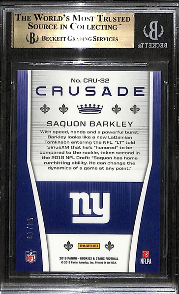 2018 Rookies & Stars Saquon Barkley Rookie Crusade (Pink Version #ed 61/85) Graded BGS 9.5