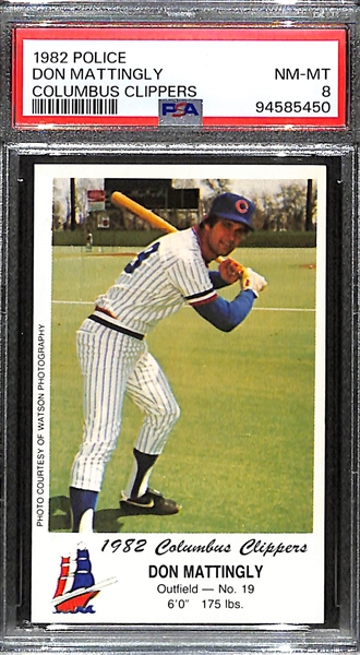 1982 Police Don Mattingly Columbus Clippers Minor League Pre-Rookie Card Graded PSA 8 NM-MT
