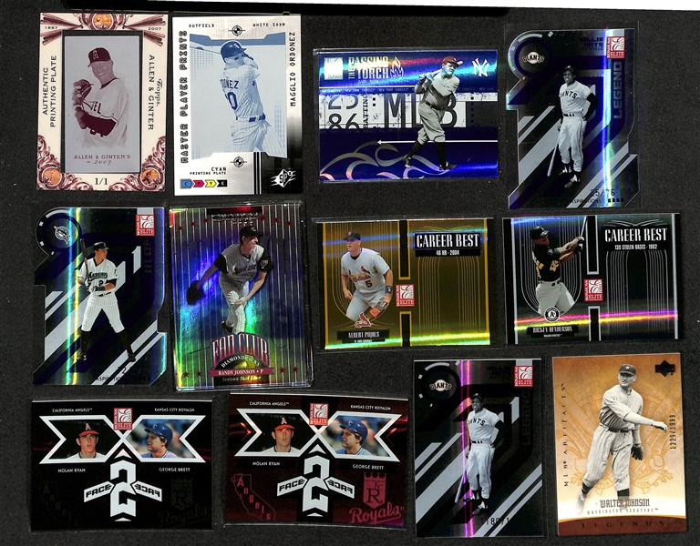 200+ Baseball Numbered Insert Cards w. 2 Printing Plates & Many Stars (Babe Ruth, Willie Mays, Nolan Ryan, Albert Pujols, +)