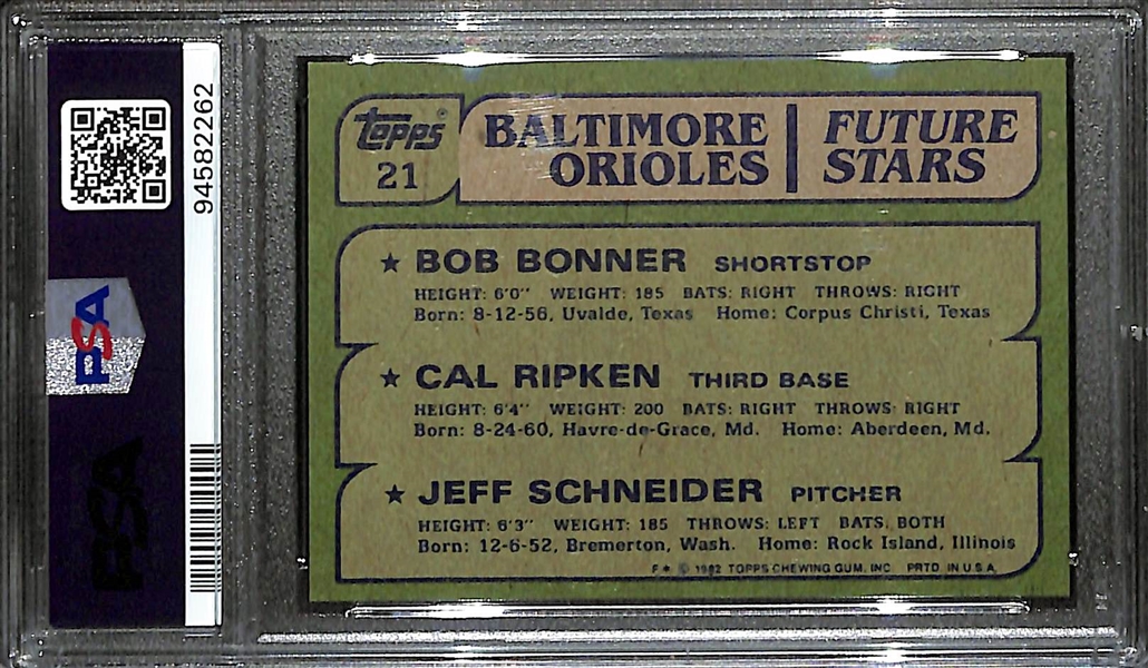 1982 Topps Cal Ripken Rookie Card #21 Graded PSA 9 Mint