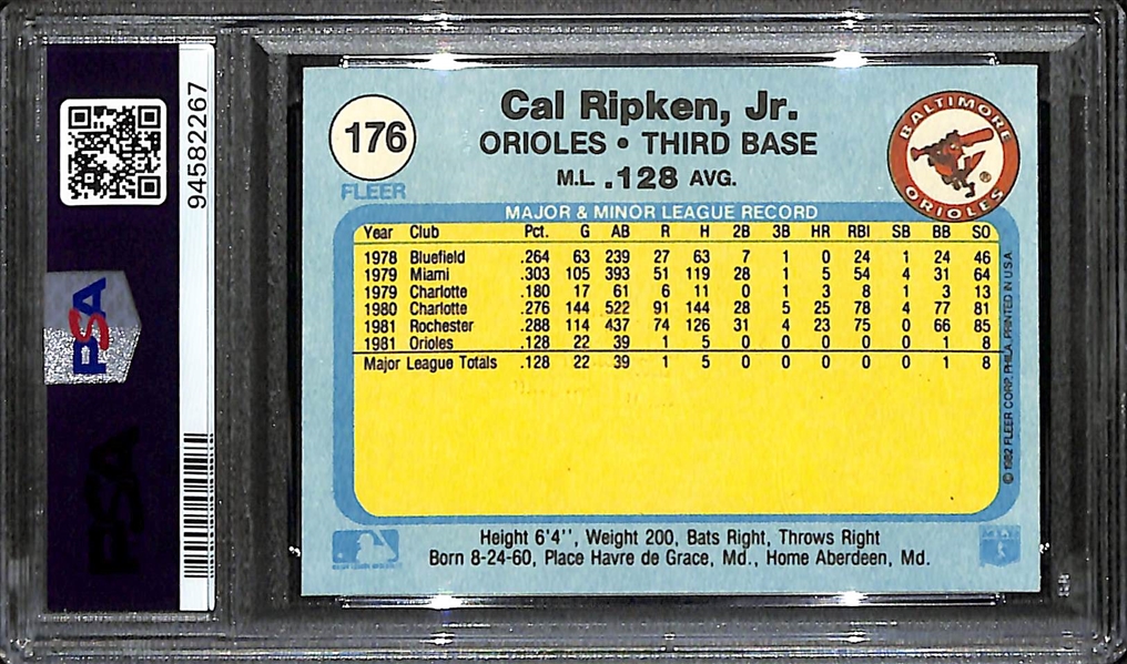 1982 Fleer Cal Ripken Rookie Card #176 Graded PSA 9 Mint