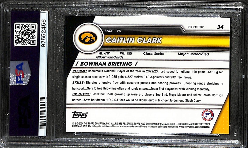 2023 Bowman University Chrome Caitlin Clark Refractor Rookie #34 Graded PSA 10