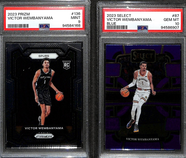 2023-24 Victor Wembanyama Graded Rookie Lot - Select #87 Blue (PSA 10) & Prizm #136 (PSA 9)