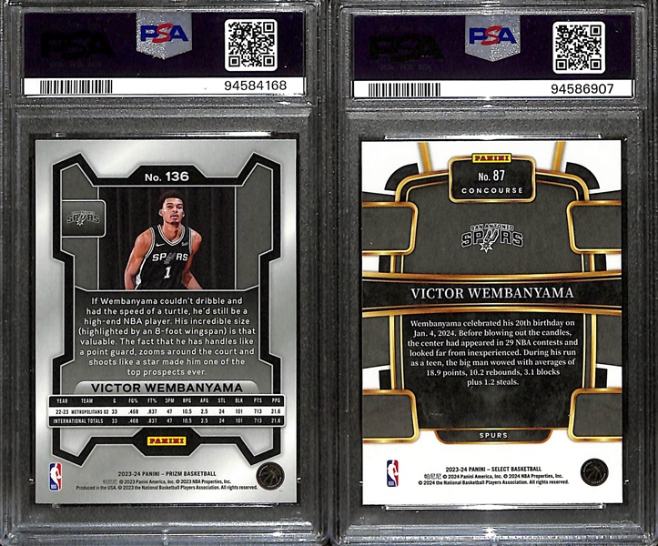 2023-24 Victor Wembanyama Graded Rookie Lot - Select #87 Blue (PSA 10) & Prizm #136 (PSA 9)