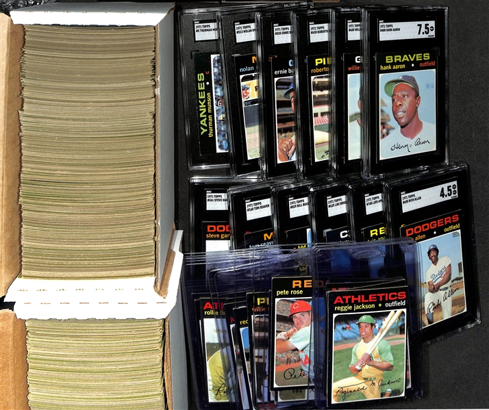 1971 Topps Complete Baseball Card Set (All 752 Cards) w. 12 Graded Cards - Aaron (SGC 7.5), Mays (SGC 6), Clemente (SGC 4), Banks (SGC 7), N. Ryan (SGC 5), Munson (SGC 4), Rich Allen (SGC 4.5), L....